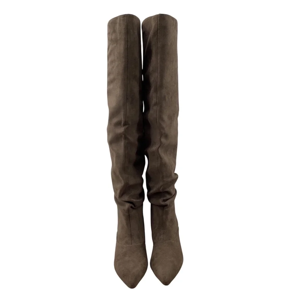 Madden girl Taupe Faux Suede Slouchy Over The Knee Pointed Toe Stiletto Boots